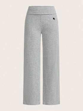 SHEIN EZwear قطعتان من السراويل الواسعة ذات الخصر العالي والطباعة الجرافيكية للنساء، مريحة وكاجوال، مناسبة للصيف والعودة إلى المدرسة والسفر بالمطار والخروج