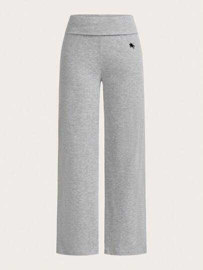 SHEIN EZwear قطعتان من السراويل الواسعة ذات الخصر العالي والطباعة الجرافيكية للنساء، مريحة وكاجوال، مناسبة للصيف والعودة إلى المدرسة والسفر بالمطار والخروج