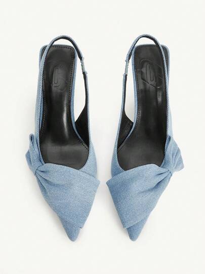 CUCCOO CHICEST حذاء كعب كعب قطة أنيقة رومانسية للنساء بفيونكة وأصبع قدم مدبب، من قماش أزرق فاتح، بتصميم سهل الارتداء، مناسبة لحفلات الشاي بعد الظهر والمواعيد والحفلات والإطلالات الأنيقة في فصلي الخريف والشتاء