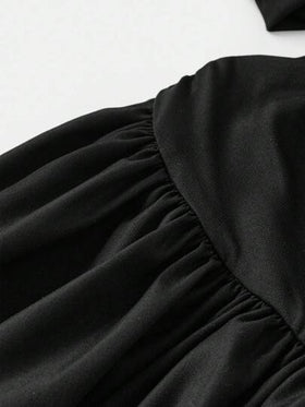 Firerie Kids Firerie Kids فستان أكمام طويلة رقبة مكشوفة منتفخة بطيات وكشكش طرف مذرع منأكتاف واحد، لون قطعي للمراهقات