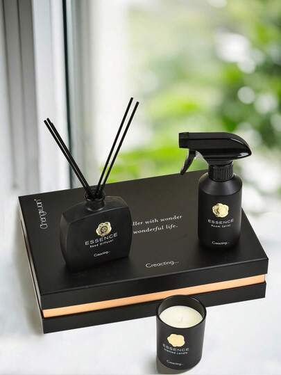 قطعة واحدة من طقم هدايا فاخر من الشموع المعطرة، موزع قصبات 100 مل، رذاذ عطري 150 مل، شمعة معطرة بدون دخان 100 جرام، هدية رقيقة للنساء، عطر غرفة العلاج بالروائح، مناسب جدًا لهدايا عيد الميلاد، هدايا عيد الحب، هدايا عيد الأم.
