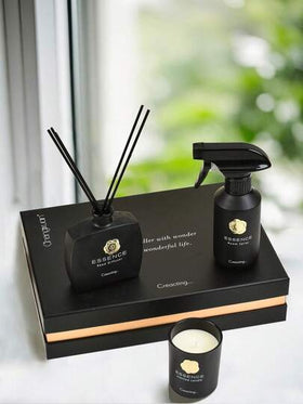 قطعة واحدة من طقم هدايا فاخر من الشموع المعطرة، موزع قصبات 100 مل، رذاذ عطري 150 مل، شمعة معطرة بدون دخان 100 جرام، هدية رقيقة للنساء، عطر غرفة العلاج بالروائح، مناسب جدًا لهدايا عيد الميلاد، هدايا عيد الحب، هدايا عيد الأم.