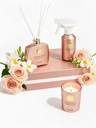 قطعة واحدة من طقم هدايا فاخر من الشموع المعطرة، موزع قصبات 100 مل، رذاذ عطري 150 مل، شمعة معطرة بدون دخان 100 جرام، هدية رقيقة للنساء، عطر غرفة العلاج بالروائح، مناسب جدًا لهدايا عيد الميلاد، هدايا عيد الحب، هدايا عيد الأم.