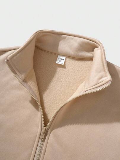 SHEIN معطف واسع بسيط كاكي للمراهقين، طراز عفوي وجامعي، مريح، أنيق، متعدد الاستخدامات، قماش ناعم، مناسب للارتداء اليومي والمدرسة والسفر والأنشطة الخارجية