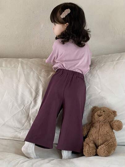Dazy Kids مجموعة قميص T-شيرت بطباعة الكرتون وبنطلون كاجوال أحادي اللون 2 قطعة للأطفال الصغار ، بيجامات رمضان