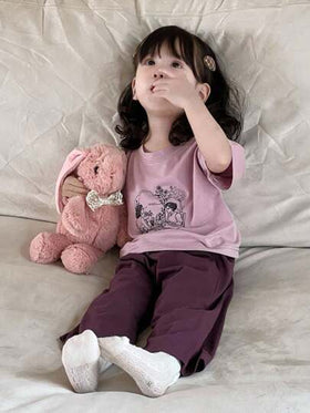 Dazy Kids مجموعة قميص T-شيرت بطباعة الكرتون وبنطلون كاجوال أحادي اللون 2 قطعة للأطفال الصغار ، بيجامات رمضان