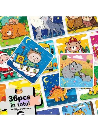 beartale 36 قطعة مجموعة ألغاز DIY، تتميز بتصاميم ملونة للحيوانات والديناصورات والمركبات، مناسبة لأطفال ما قبل المدرسة، تساعد على تطوير المهارات الحركية والتنسيق. هذه لعبة الألغاز تجمع بين مبادئ مونتيسوري، مزجًا بين التعليم والترفيه، مما يجعلها خيارًا مثال