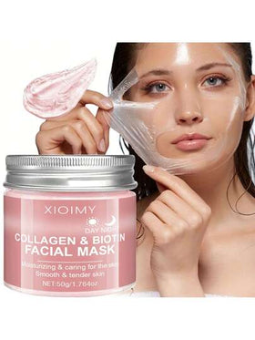 قناع الوجه كولاجين وبيوتين من ماركة XIOIMY - خالٍ من الكحول، مرطّب عميق، يعزّز مرونة البشرة، مشرق ويضفي إشراقة على البشرة، قناع الوجه بالكولاجين