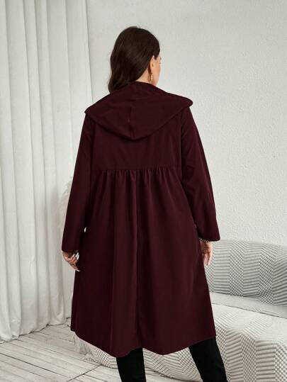 SHEIN LUNE معطف نسائي طويل متوسط الطول مزود بجيوب وقلنسوة للموسم الانتقالي بين الفصول، ملابس شتوية