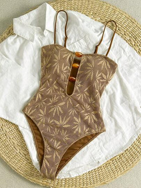 Bikinx بدلة سباحة قطعة واحدة للنساء بطراز بوهيمي صيفي، بياقة حلقة وقصة مستديرة، مناسبة للشاطئ