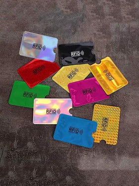 10 قطع واقي بطاقة حجب RFID بألوان عشوائية، حامل بطاقة ائتمان معدني من سبيكة الألومنيوم، أكمام محفظة للبطاقات البنكية/الهوية للنساء، محفظة صغيرة، محفظة، محفظة RFID، محفظة بطاقات