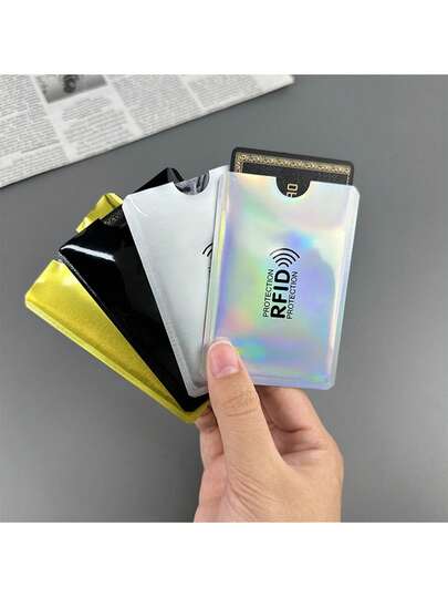 10 قطع واقي بطاقة حجب RFID بألوان عشوائية، حامل بطاقة ائتمان معدني من سبيكة الألومنيوم، أكمام محفظة للبطاقات البنكية/الهوية للنساء، محفظة صغيرة، محفظة، محفظة RFID، محفظة بطاقات