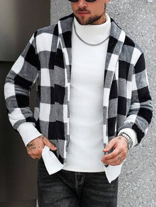 Manfinity CasualCool معطف رجالي كاجوال أنيق بطباعة المربعات بأكمام طويلة