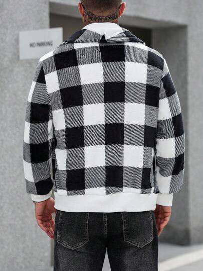 Manfinity CasualCool معطف رجالي كاجوال أنيق بطباعة المربعات بأكمام طويلة
