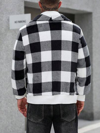 Manfinity CasualCool معطف رجالي كاجوال أنيق بطباعة المربعات بأكمام طويلة