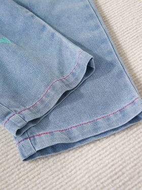 SHEIN جينز واسع الساق بخصر قلب مطرز بلون فاتح مغسول بطريقة Y2K المريح والفضفاض، للفتيات المراهقات ، قطعة أساسية وعملية للاستخدام اليومي