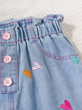 SHEIN جينز واسع الساق بخصر قلب مطرز بلون فاتح مغسول بطريقة Y2K المريح والفضفاض، للفتيات المراهقات ، قطعة أساسية وعملية للاستخدام اليومي