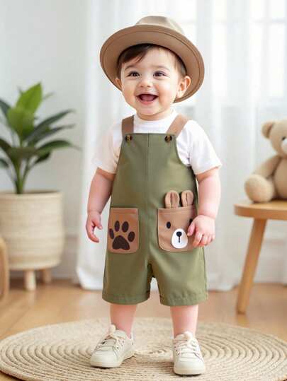 SHEIN Playful Pals بدلة الكلب ذات الجيب لأطفال الصيف