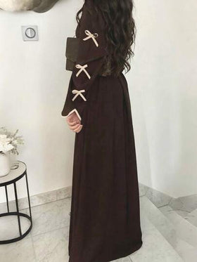 SuofeiMan 1 قطعة أبايا بسيطة على الطراز الشرق أوسطي، لون بني داكن أحادي اللون، جاكيت كاجوال ناعمة ومريحة مع حزام، مناسبة للمناسبات والاستخدام اليومي