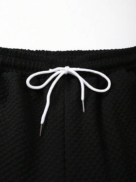 Manfinity Swimmode طقم قميص وشورت أحادي الصدر قصير الأكمام ذو لون واحد للرجال شاطئي