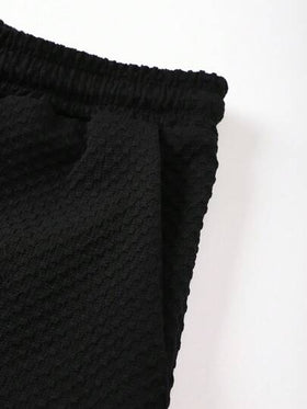Manfinity Swimmode طقم قميص وشورت أحادي الصدر قصير الأكمام ذو لون واحد للرجال شاطئي