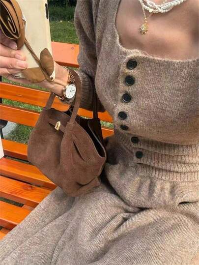 Dedoo حقيبة دلو من الجلد المدبوغ بتصميم أوروبي وأمريكي راقي، مزودة بإبزيم، حقيبة يد نسائية للشارع، مناسبة للتسوق والتنقل والتجمعات كهدية، حقيبة نسائية جديدة للخريف/الشتاء، أفضل محفظة خريفية، أحدث موضة لحقيبة نسائية من الجلد المدبوغ