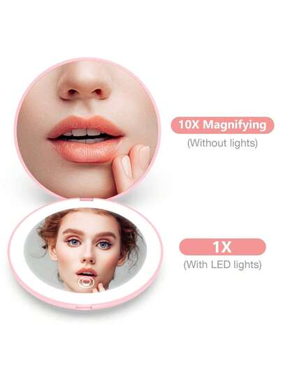 مرآة مكياج محمولة صغيرة بإضاءة LED، مرآة مكياج للسفر قابلة للشحن عبر USB، مرآة مكياج قابلة للطي والحمل (مناسبة للسكن الجامعي)، أوضاع إضاءة بألوان صلبة، سطوع طبيعي، مرآة مكياج قابلة للشحن عبر USB للطاولة، مرآة مكياج قابلة للطي 3 في 1، مناسبة للسكن الجامعي/