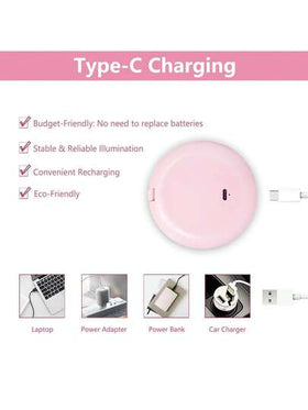 مرآة مكياج محمولة صغيرة بإضاءة LED، مرآة مكياج للسفر قابلة للشحن عبر USB، مرآة مكياج قابلة للطي والحمل (مناسبة للسكن الجامعي)، أوضاع إضاءة بألوان صلبة، سطوع طبيعي، مرآة مكياج قابلة للشحن عبر USB للطاولة، مرآة مكياج قابلة للطي 3 في 1، مناسبة للسكن الجامعي/