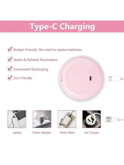 مرآة مكياج محمولة صغيرة بإضاءة LED، مرآة مكياج للسفر قابلة للشحن عبر USB، مرآة مكياج قابلة للطي والحمل (مناسبة للسكن الجامعي)، أوضاع إضاءة بألوان صلبة، سطوع طبيعي، مرآة مكياج قابلة للشحن عبر USB للطاولة، مرآة مكياج قابلة للطي 3 في 1، مناسبة للسكن الجامعي/