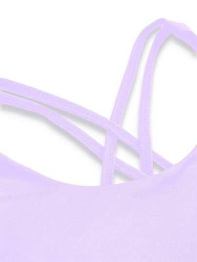 SHEIN ملابس علوية ملابس علوية فاتحة للمراهقات جوانبها مطاطية مرنة للرياضة ، ظهر متقاطع بنمط اليوغا ، صدرية رياضية قابلة للإزالة مبطنة ، ماصة للرطوبة وامتصاص العرق