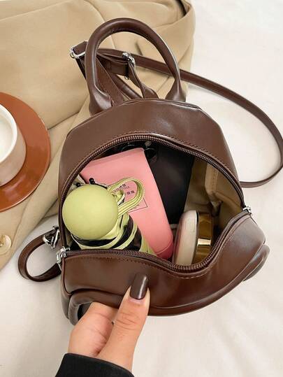 LECEY حقيبة ظهر جلد صغيرة خفيفة الوزن أنيقة وعصرية، حقيبة نسائية مصغرة للخروج اليومي الكاجوال، حقيبة مدرسية صغيرة كلاسيكية باللون البني