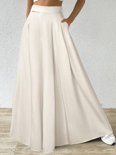 SHEIN EZwear بنطلون بياقة واسعة منسدلة للنساء لارتداء اليومي، بلون المشمش