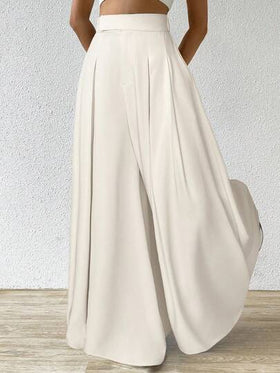 SHEIN EZwear بنطلون بياقة واسعة منسدلة للنساء لارتداء اليومي، بلون المشمش