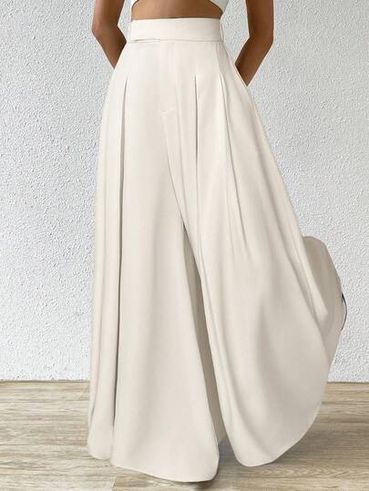 SHEIN EZwear بنطلون بياقة واسعة منسدلة للنساء لارتداء اليومي، بلون المشمش
