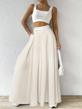 SHEIN EZwear بنطلون بياقة واسعة منسدلة للنساء لارتداء اليومي، بلون المشمش