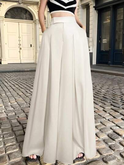 SHEIN EZwear بنطلون بياقة واسعة منسدلة للنساء لارتداء اليومي، بلون المشمش