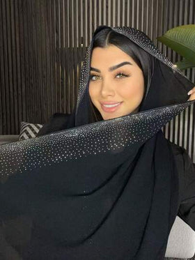 وشاح رأس نسائي مستقيم الخطوط مرصع بالراين من الشيفون الناعم، وشاح طويل عادي بأسلوب عربي، وشاح رأس لون سادة مناسب للاستخدام اليومي مع الفستان
