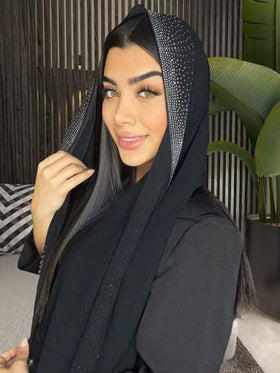 وشاح رأس نسائي مستقيم الخطوط مرصع بالراين من الشيفون الناعم، وشاح طويل عادي بأسلوب عربي، وشاح رأس لون سادة مناسب للاستخدام اليومي مع الفستان