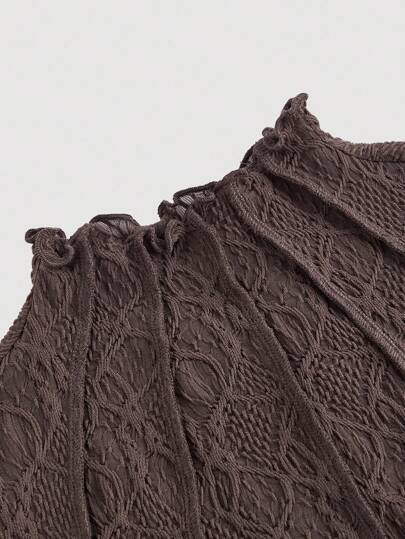 SHEIN MOD بلوزة كاجوال للنساء بياقة مستديرة وأكمام منتفخة، لون أحادي، نسيج مضلع شفاف