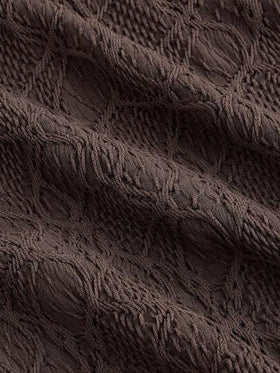 SHEIN MOD بلوزة كاجوال للنساء بياقة مستديرة وأكمام منتفخة، لون أحادي، نسيج مضلع شفاف