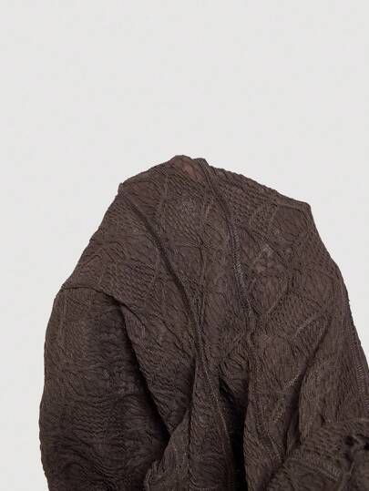 SHEIN MOD بلوزة كاجوال للنساء بياقة مستديرة وأكمام منتفخة، لون أحادي، نسيج مضلع شفاف