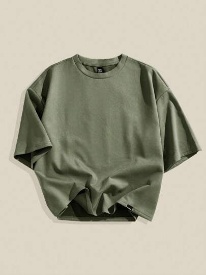 EASEVO قميص تي شيرت رجالي فضفاض بأكمام قصيرة وياقة مستديرة مطرز، مناسب للصيف والخريف