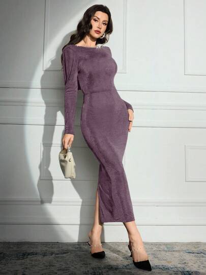 Modelyn فستان طويل أنيق للحفلات مزين بالخرز بدون ظهر للنساء، فستان ضيف حفل الزفاف في فصل الخريف، ملابس نسائية لفصل الخريف، فساتين عيد ميلاد للنساء، فستان ضيف حفل الزفاف الأنيق للخروج ليلاً