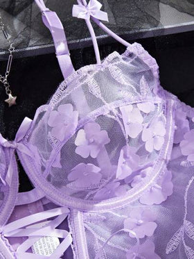 SHEIN 2 قطعة طقم صدرية مطرّزة رومانسية بتفاصيل مفرغة وسلك داعم للصدر