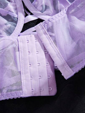 SHEIN 2 قطعة طقم صدرية مطرّزة رومانسية بتفاصيل مفرغة وسلك داعم للصدر