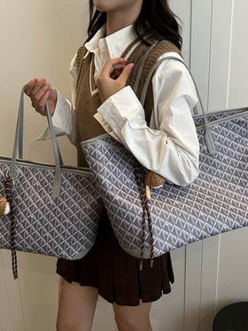 SHIMEINI حقيبة يد نسائية شائعة جديدة لعام 2026، حقيبة كتف سعة كبيرة للتنقل، تصميم نمطي كاجوال وبسيط، حقيبة تسوق مريحة من قماش البولي يوريثان بتصميم معقد ملون، سحاب إغلاق، أشرطة كتف مريحة، سعة واسعة، حقيبة تسوق خريفية/شتوية (ملاحظة: لا يوجد ملحقات معلقة)