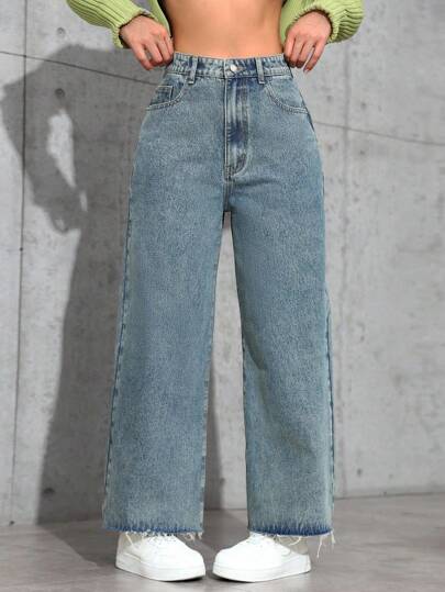 SHEIN ICON جينز ساق مستقيمة مغسول بشكل عادي
