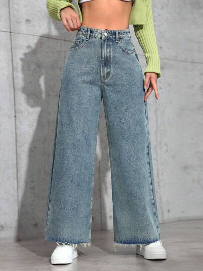SHEIN ICON جينز ساق مستقيمة مغسول بشكل عادي