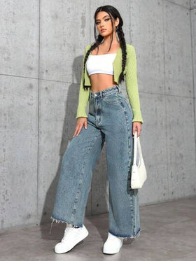 SHEIN ICON جينز ساق مستقيمة مغسول بشكل عادي