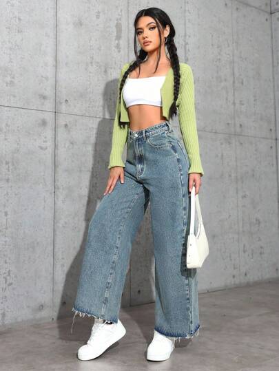 SHEIN ICON جينز ساق مستقيمة مغسول بشكل عادي